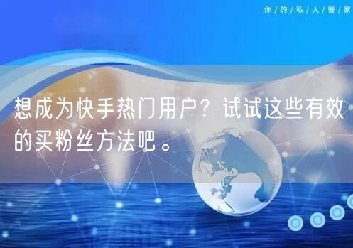 想成为快手热门用户?试试这些有效的买粉丝方法吧。
